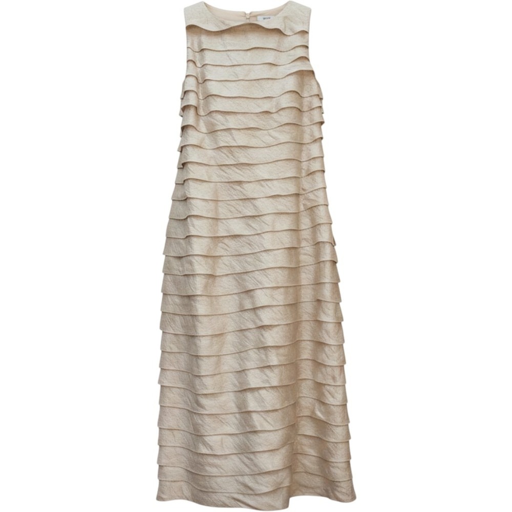 Adrianna Papell MOB Rehearsal Dress Silver Tiered Ruffle Metallic Shimmer 16